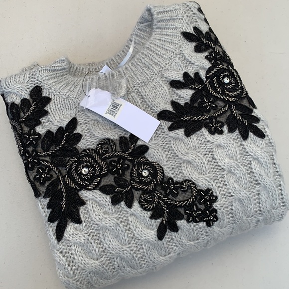 Topshop Chunky Cable Knit Lace Appliqué Sweater - Picture 7 of 7